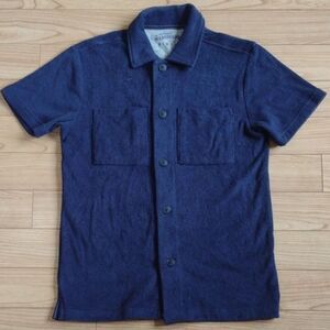 Weatherproof Vintage Short Sleeve Navy Blue Solid Terry Button Down Size Small